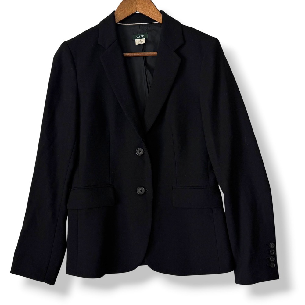 Vintage J. Crew Blazer 4 Black 100% Wool Two Button Tailored Jacket Made Japan